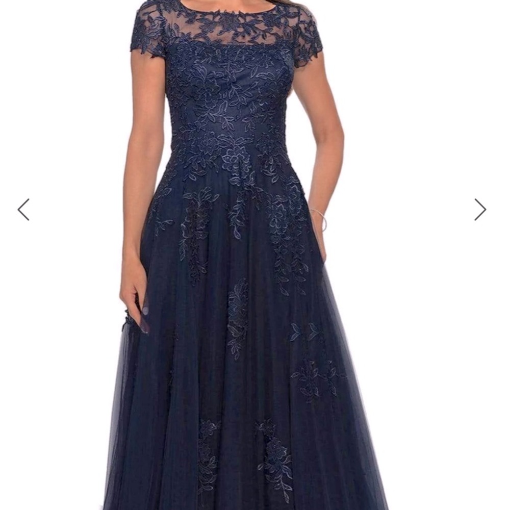 NWOT La Femme embellished and embroidered tulle gown
